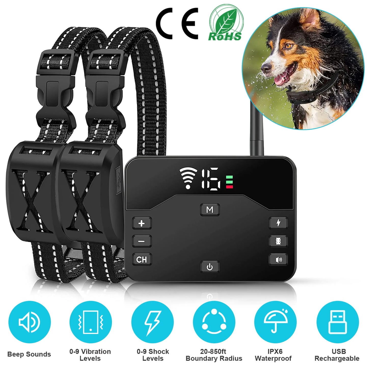 2 In 1 Wireless Electric Dog Fence Waterproof Pet Shock