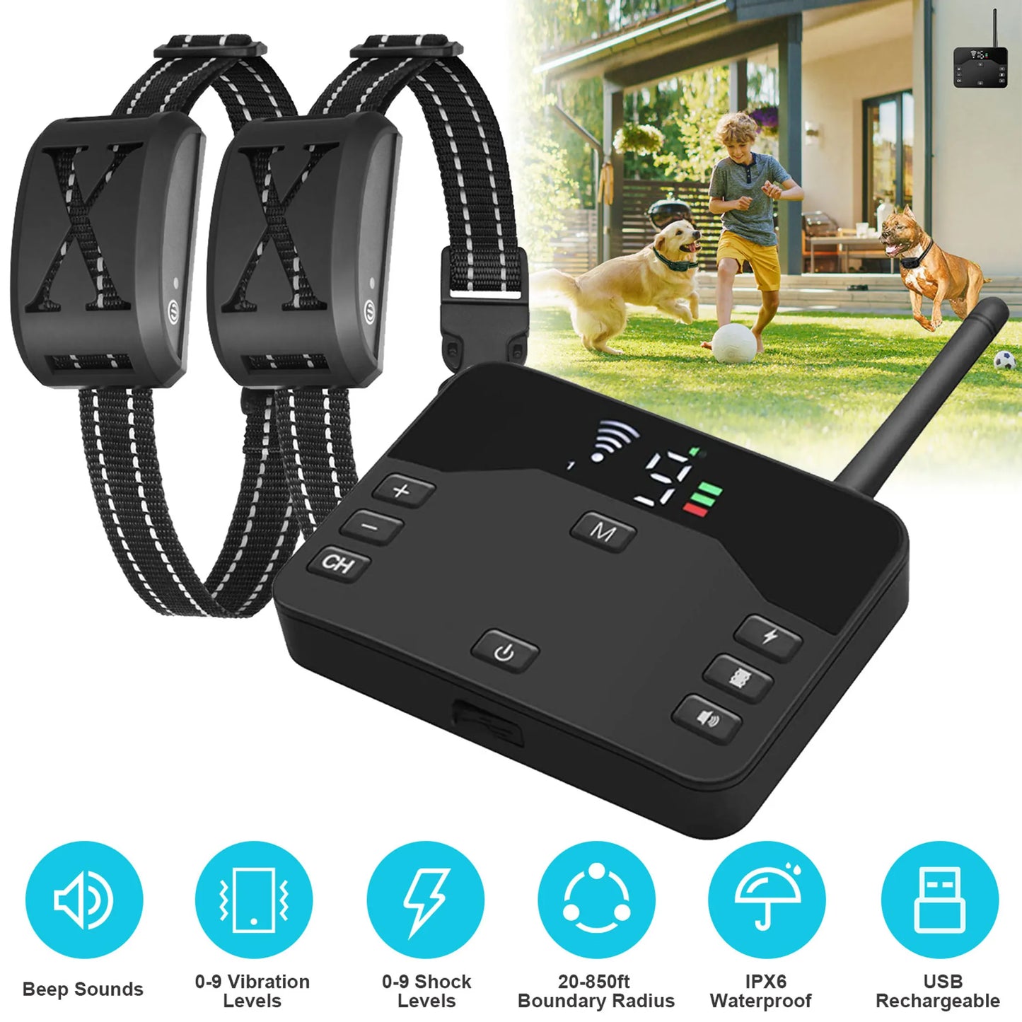 2 In 1 Wireless Electric Dog Fence Waterproof Pet Shock